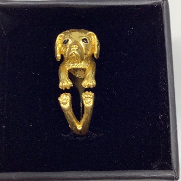 Dog Gold Tone Wraparound Adjustable Ring with a box - Picture 1 of 4